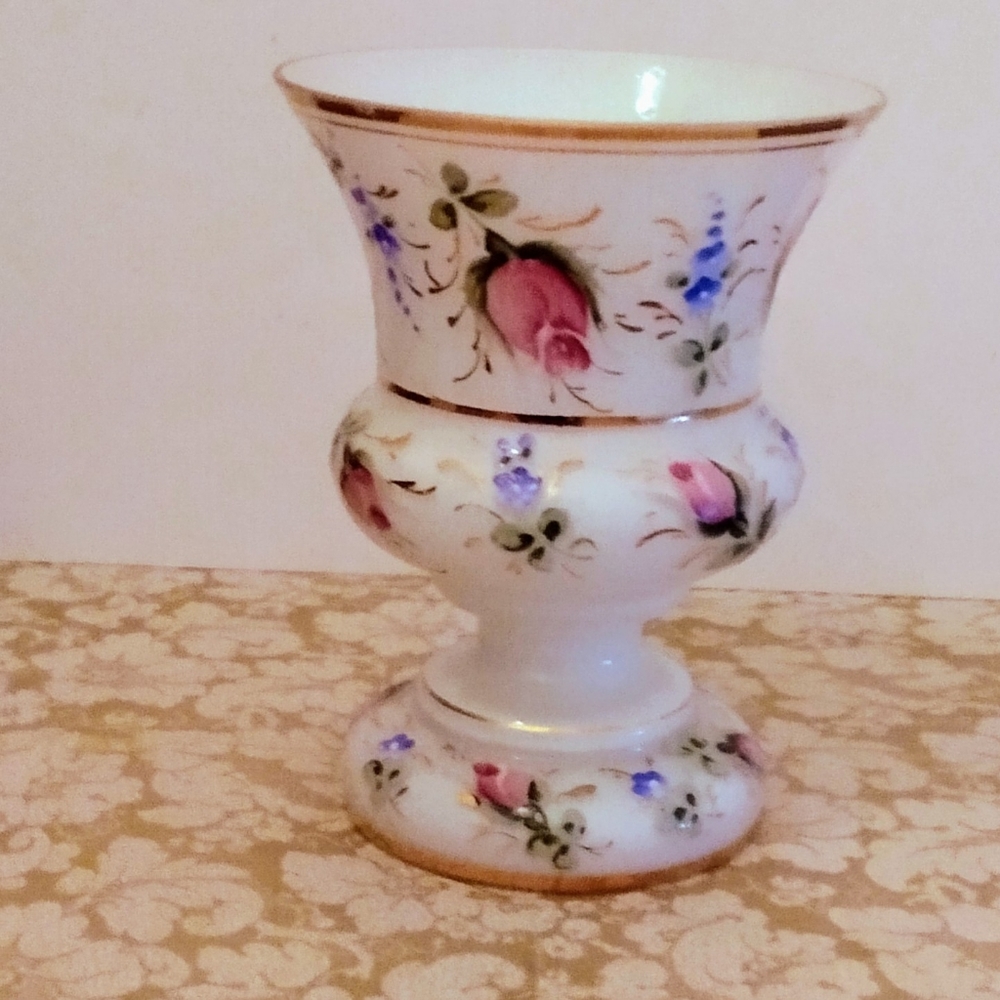 Vtg. Czech Enamel Glass  Rose Vase